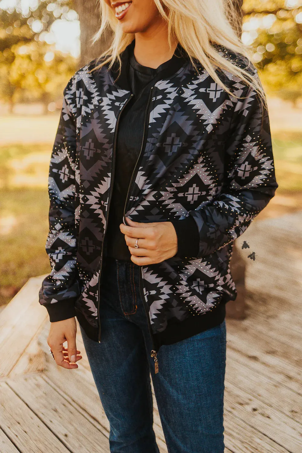 Aztec Studded Bomber Jacket