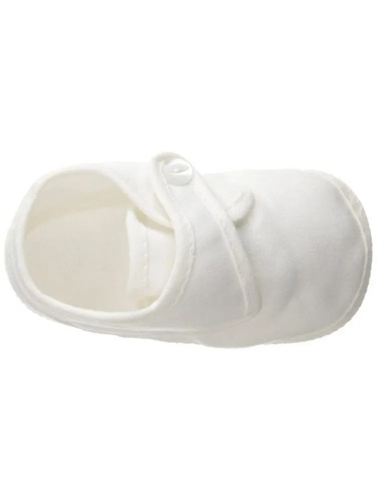 Baby Boys White Cotton Satin Pearl Button Christening Shoes 0-4 Baby