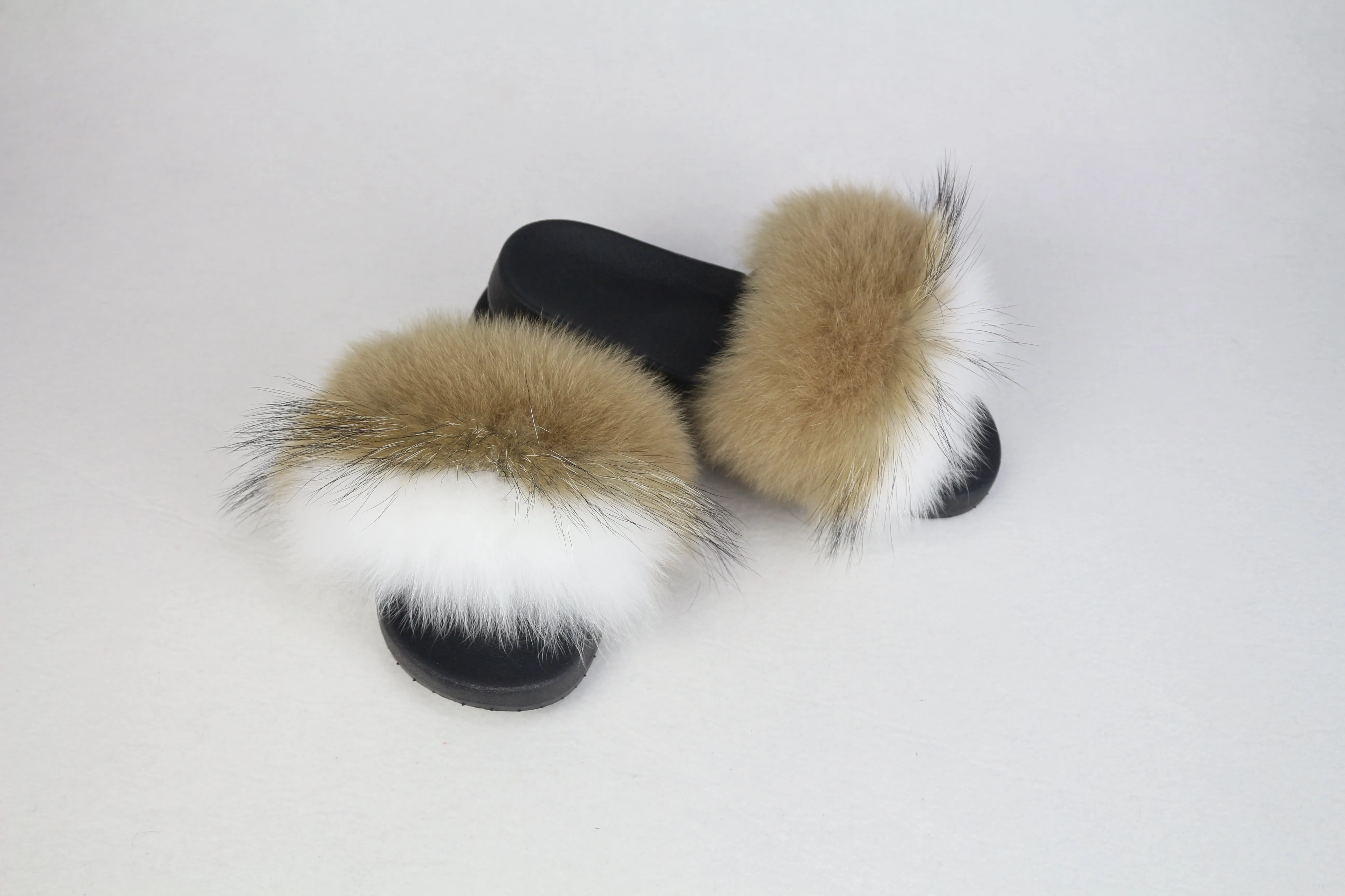 Beige | White XL Real Fur Slippers