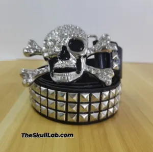 Belt With Rhinestone Skull Decoration Studded Metal