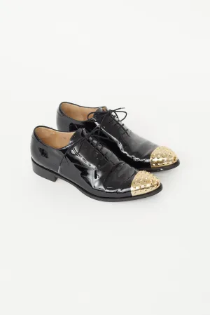 Black Patent & Gold Rockstud Loafer