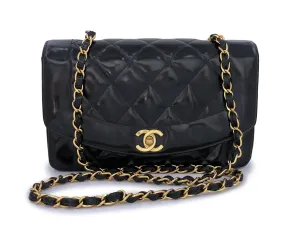 Chanel 1995 Vintage Black Patent Small Diana Flap Bag 24k GHW