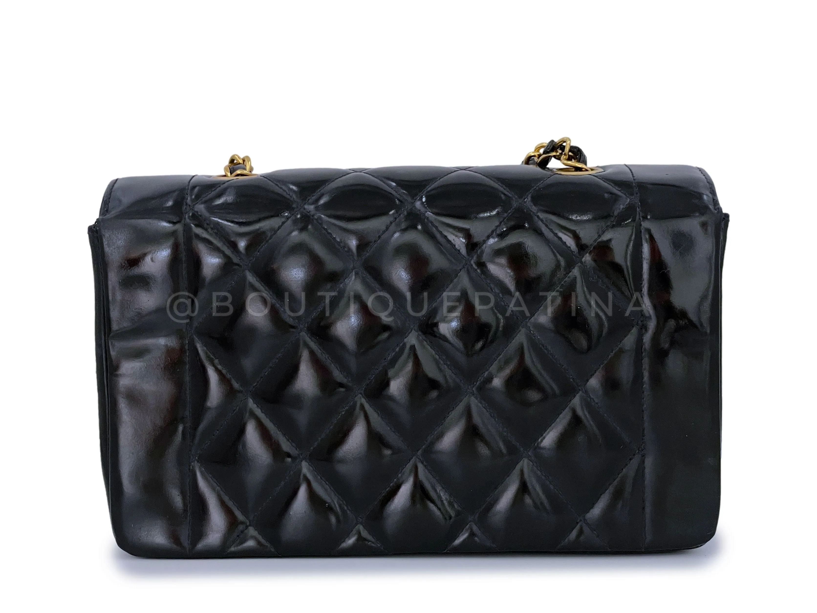 Chanel 1995 Vintage Black Patent Small Diana Flap Bag 24k GHW