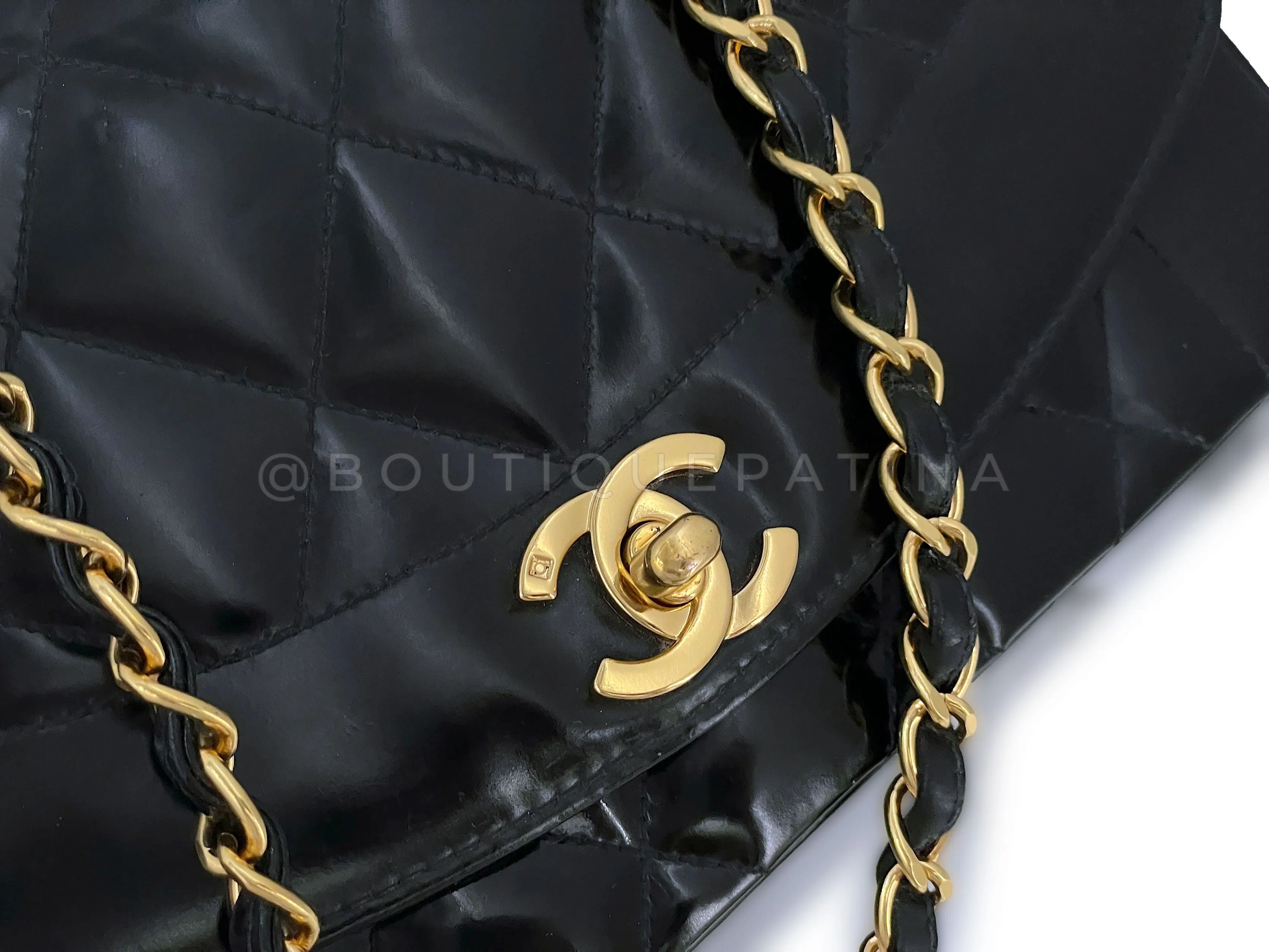 Chanel 1995 Vintage Black Patent Small Diana Flap Bag 24k GHW