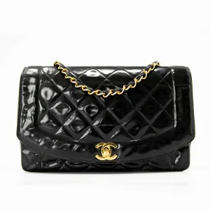 Chanel Vintage Black Patent Medium Diana Flap