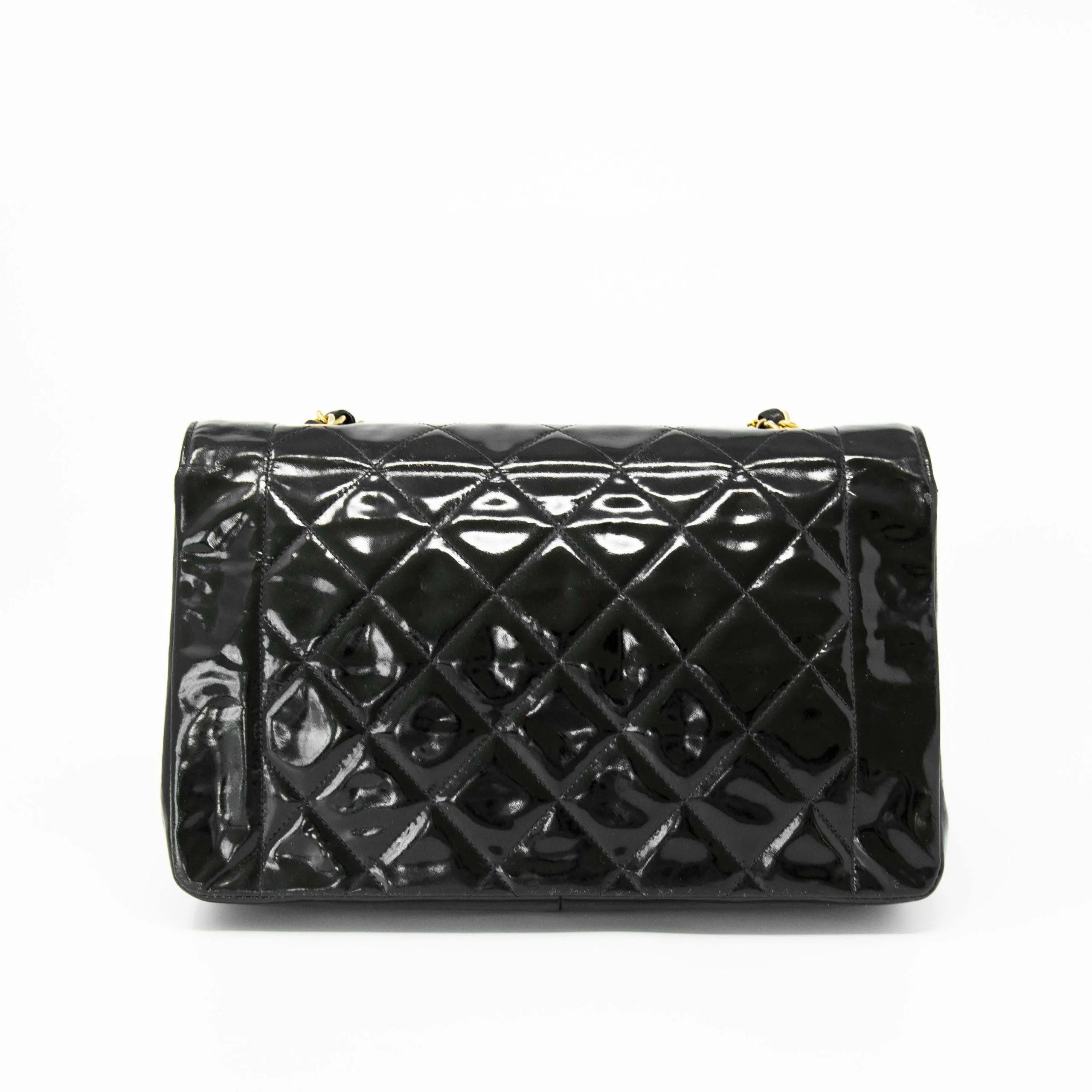 Chanel Vintage Black Patent Medium Diana Flap