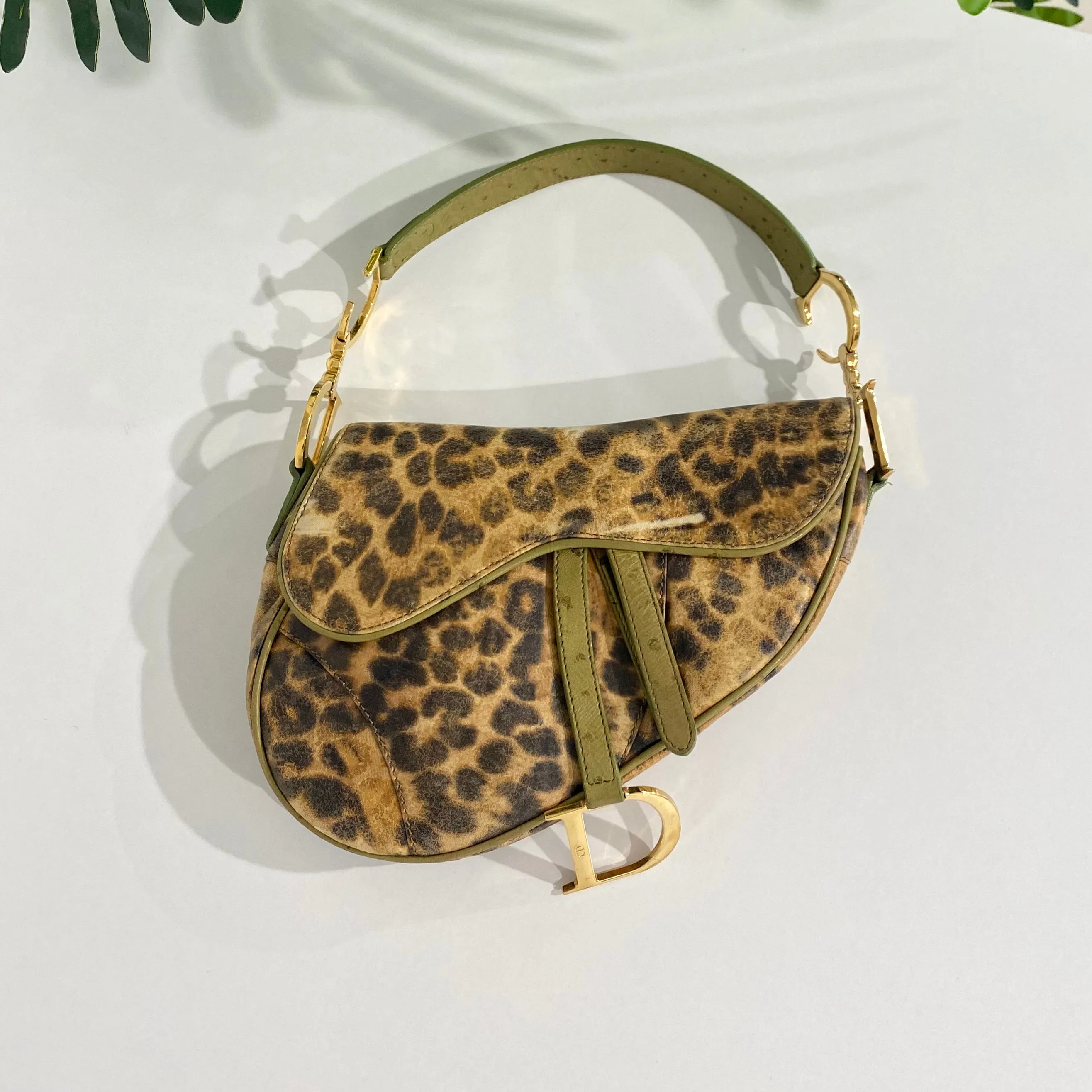 Christian Dior Leopard Ostrich Saddle Bag