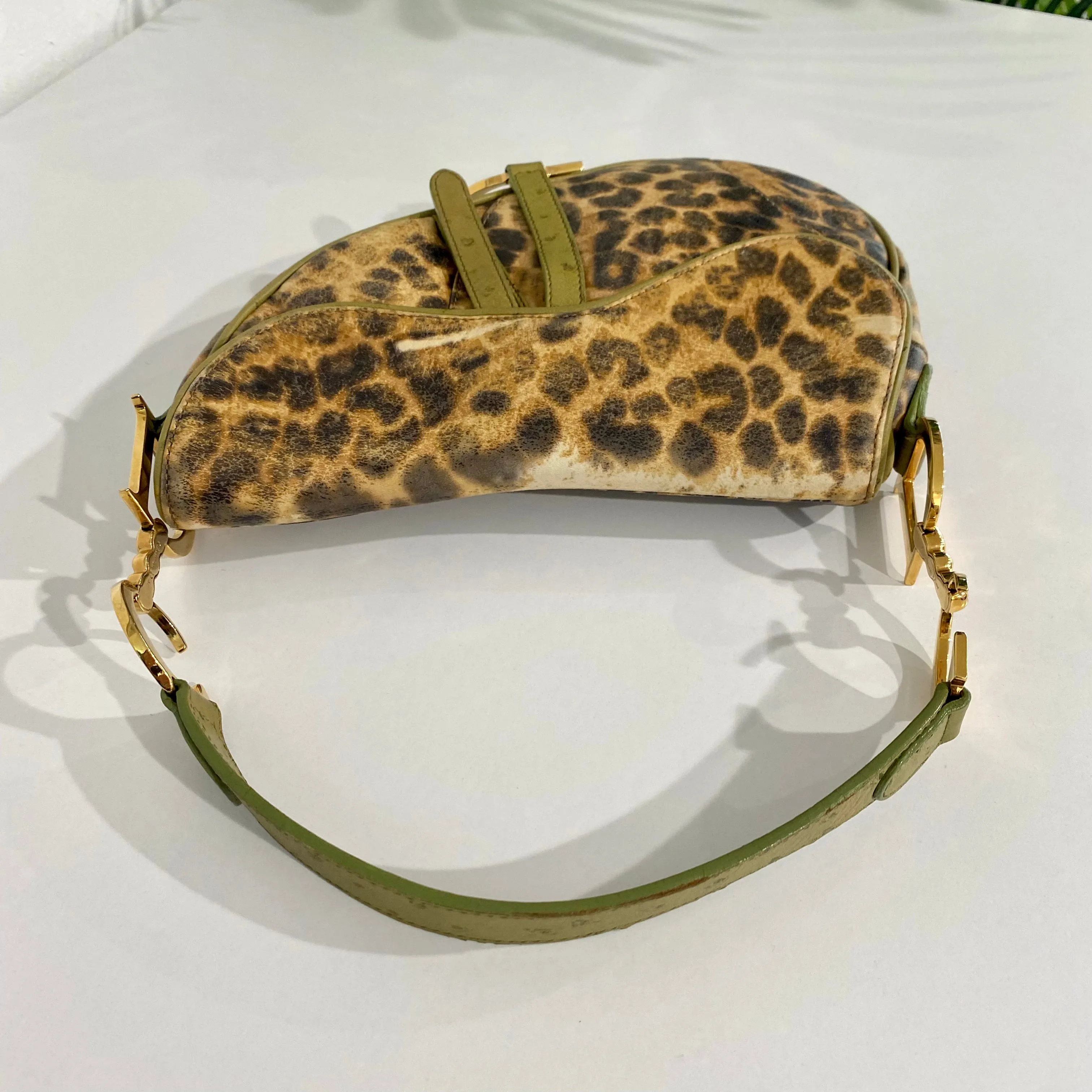 Christian Dior Leopard Ostrich Saddle Bag