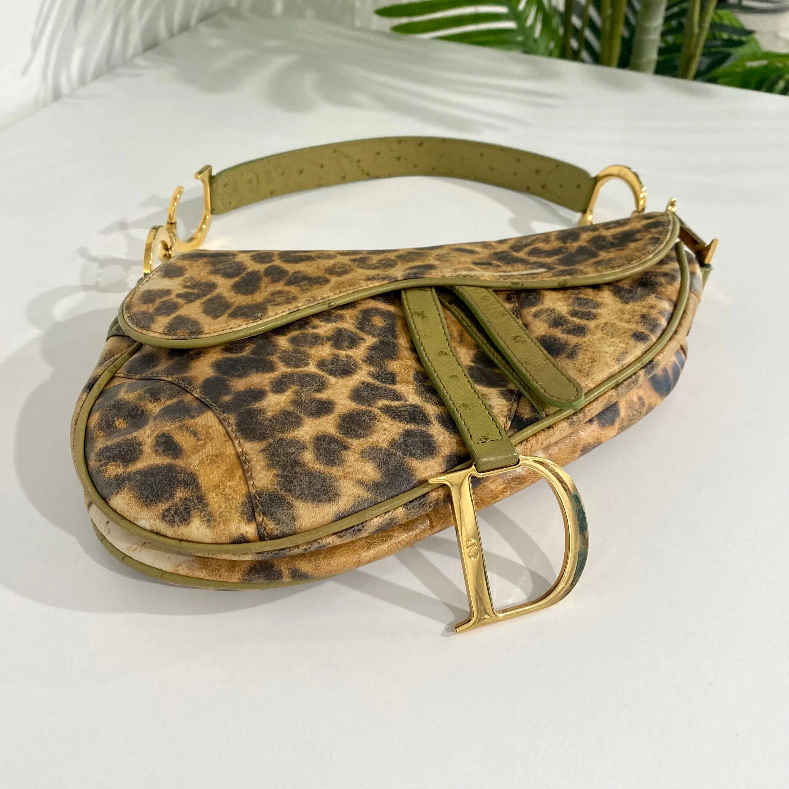 Christian Dior Leopard Ostrich Saddle Bag