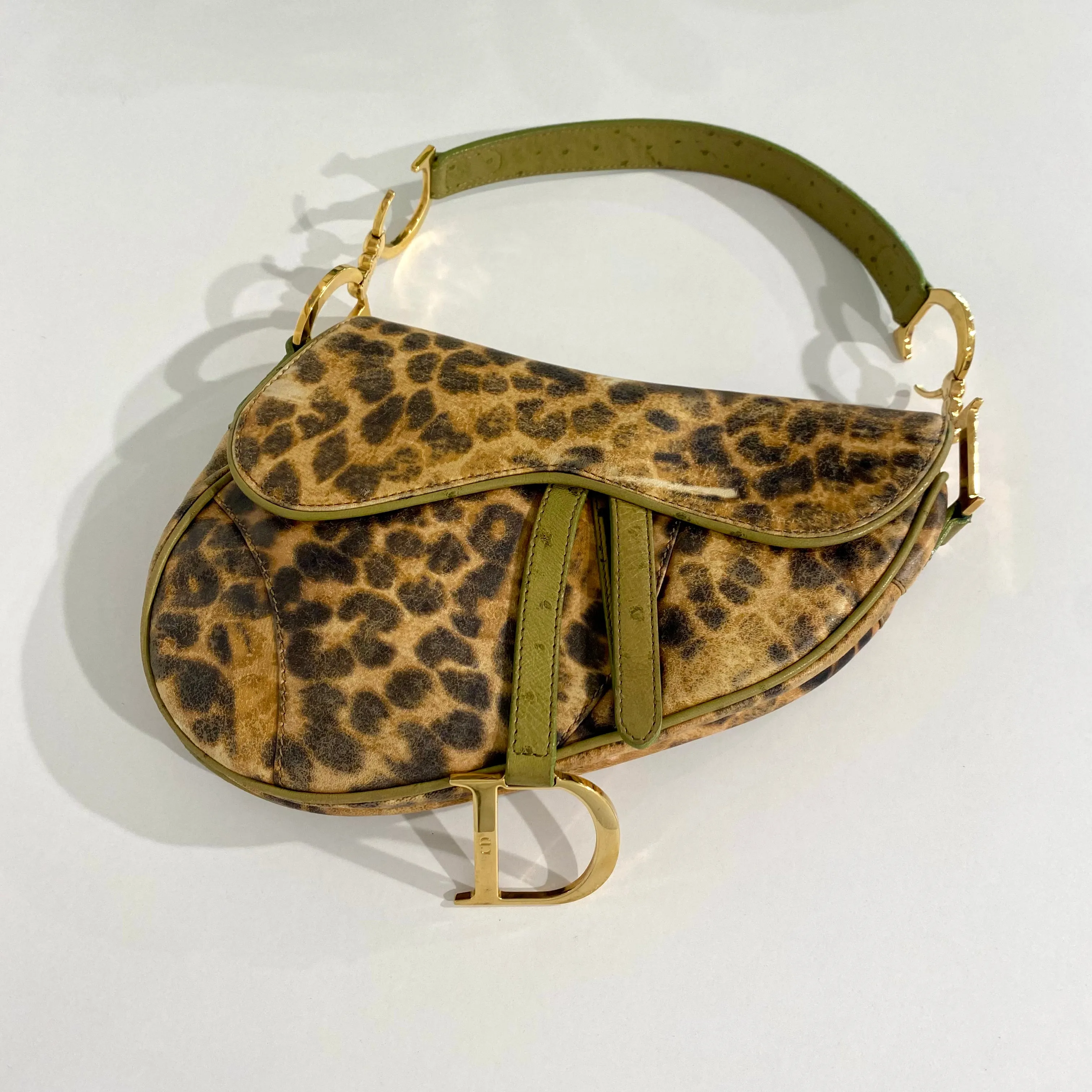 Christian Dior Leopard Ostrich Saddle Bag