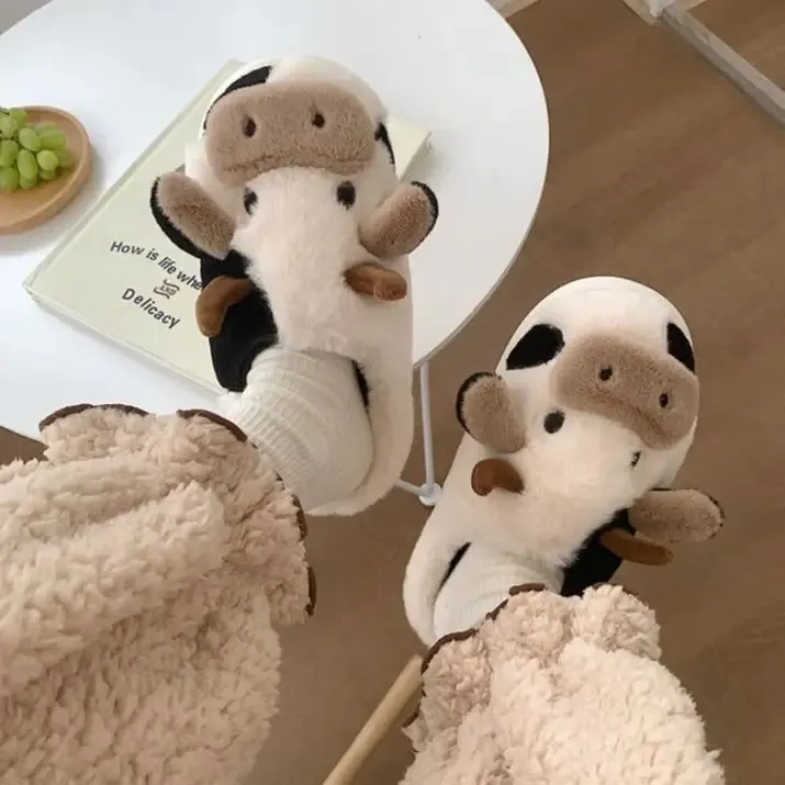 Cow Slippers - Cow Animal Slippers - Fluffy Cow slippers