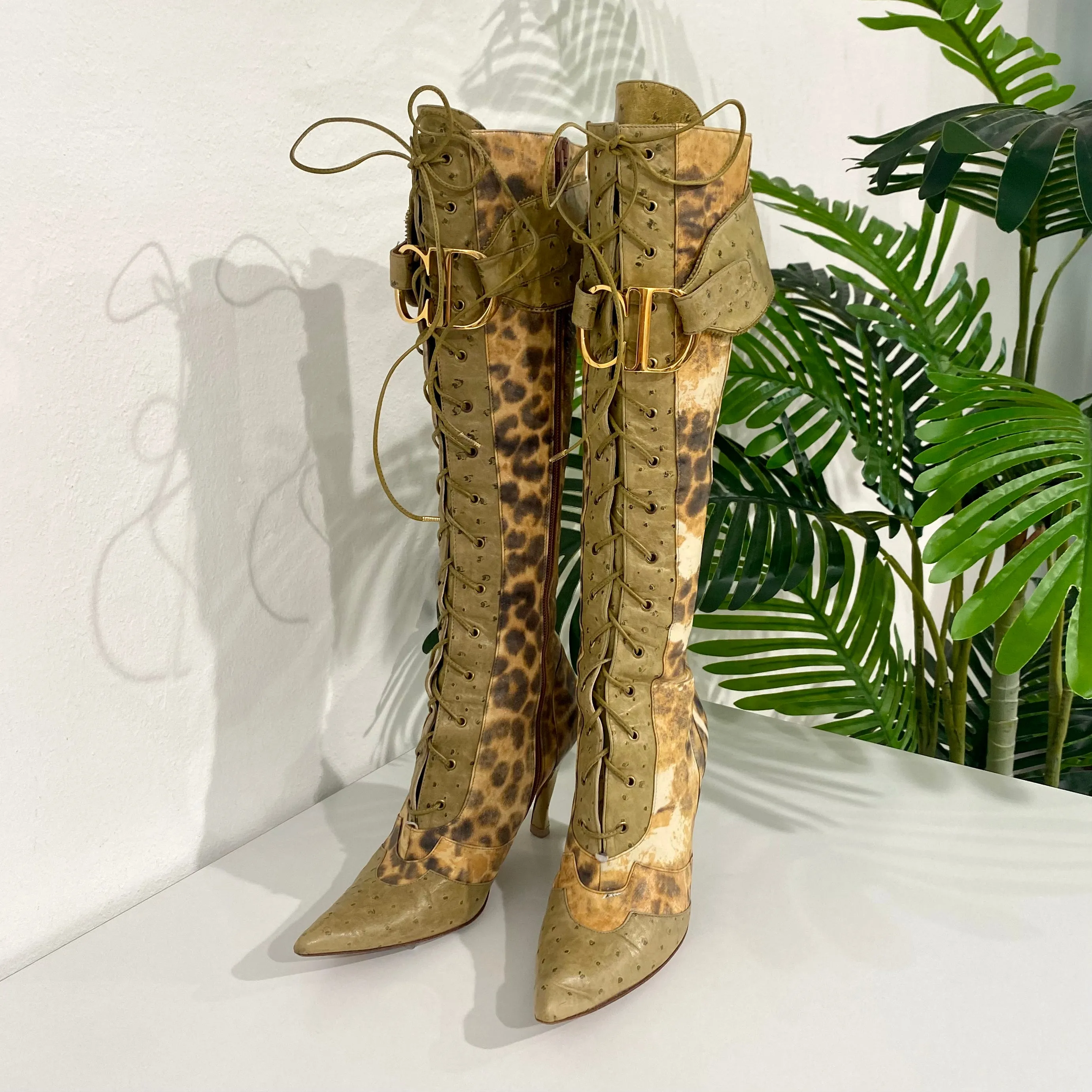 Dior Leopard Ostrich Boots