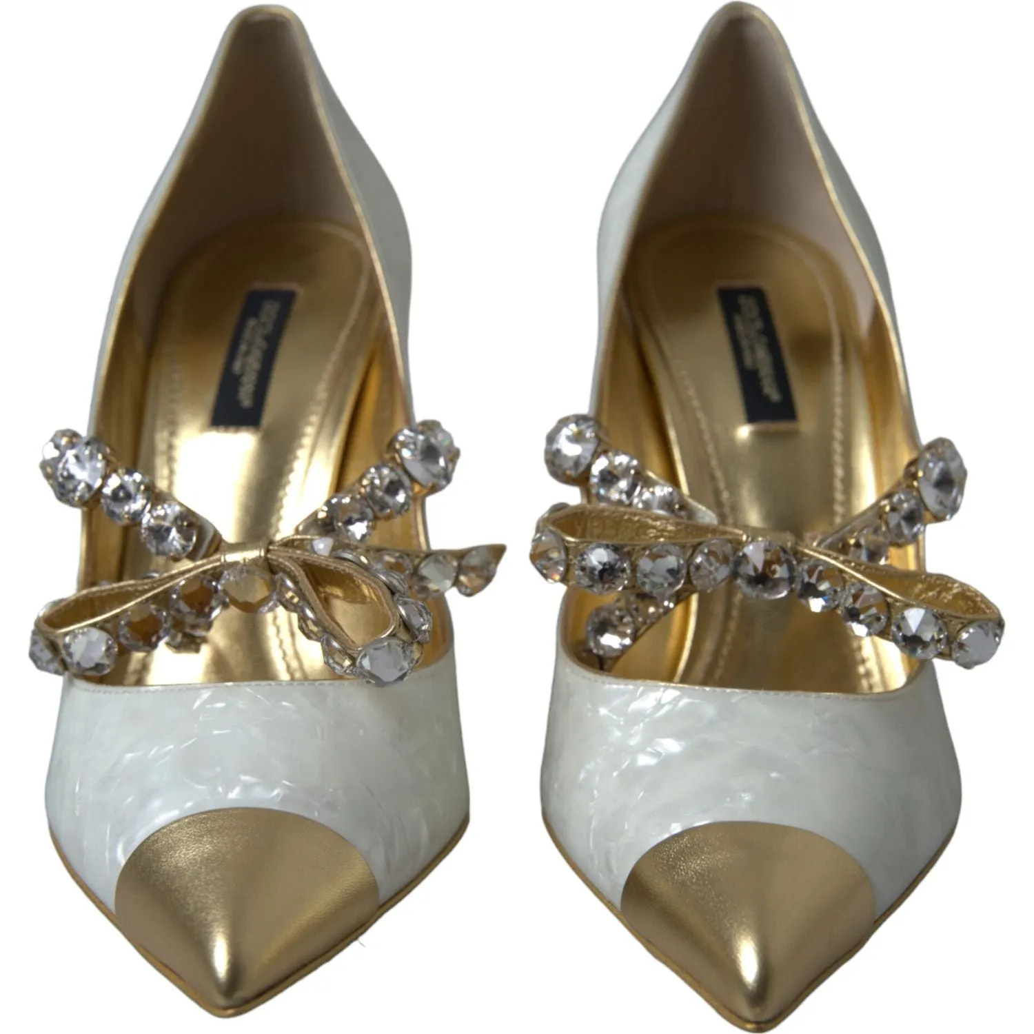 Dolce & Gabbana Elegant White Patent Crystal Bow Heels