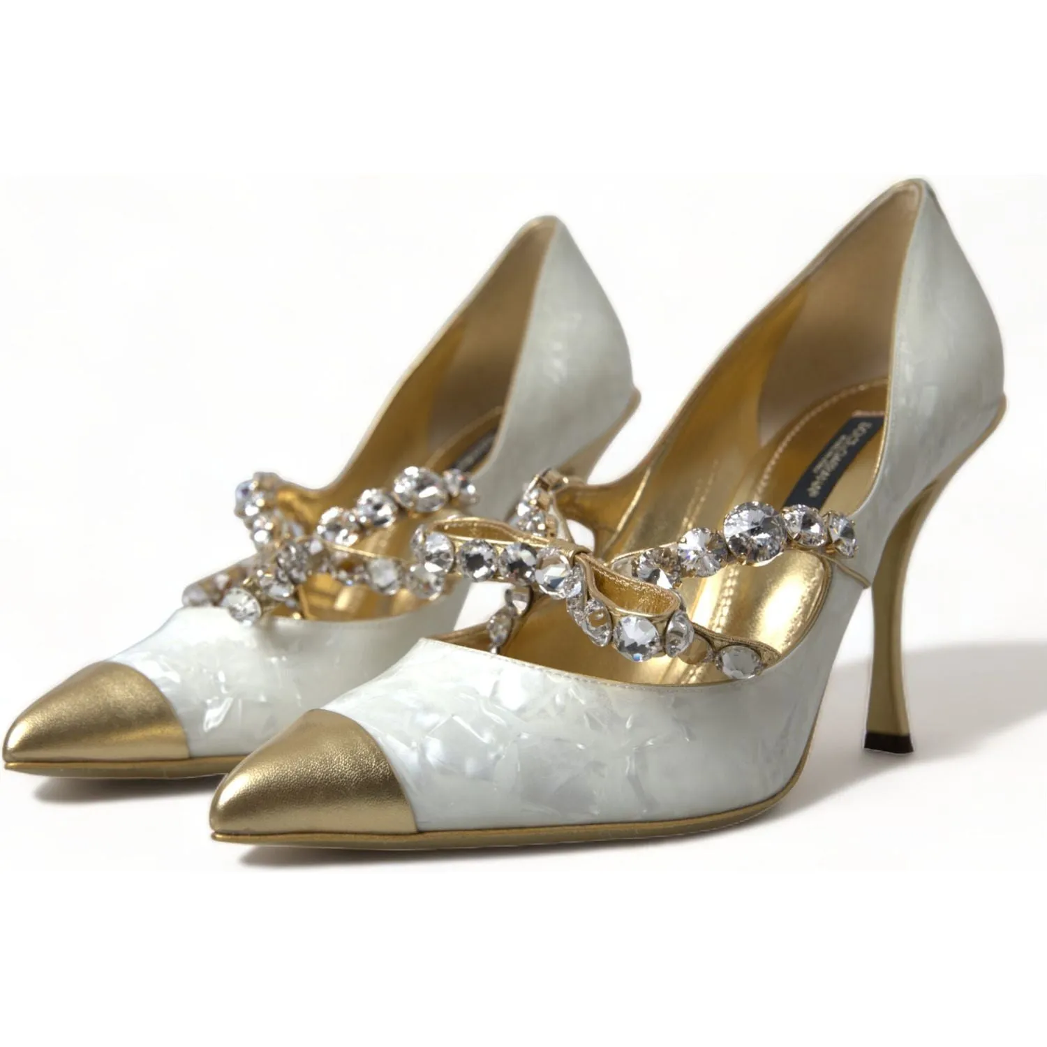 Dolce & Gabbana Elegant White Patent Crystal Bow Heels