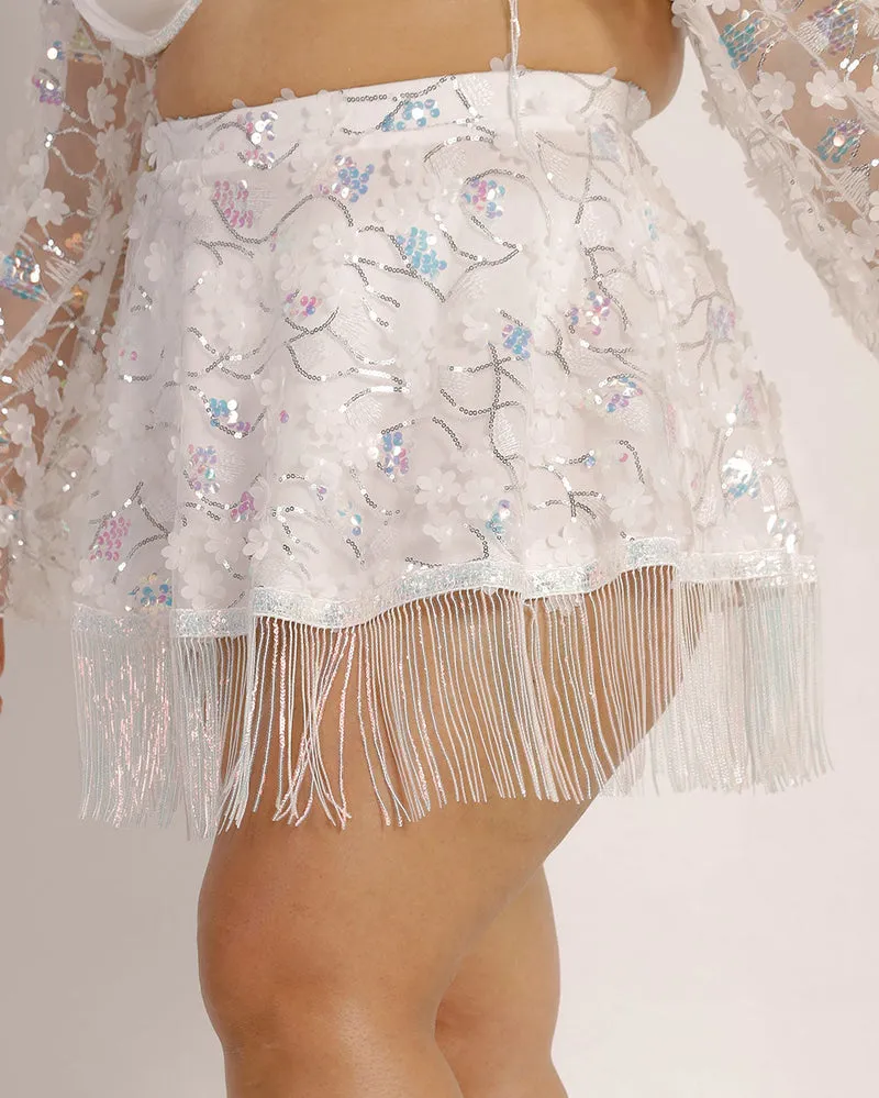 Floral Fairy Sequin Fringe Skirt