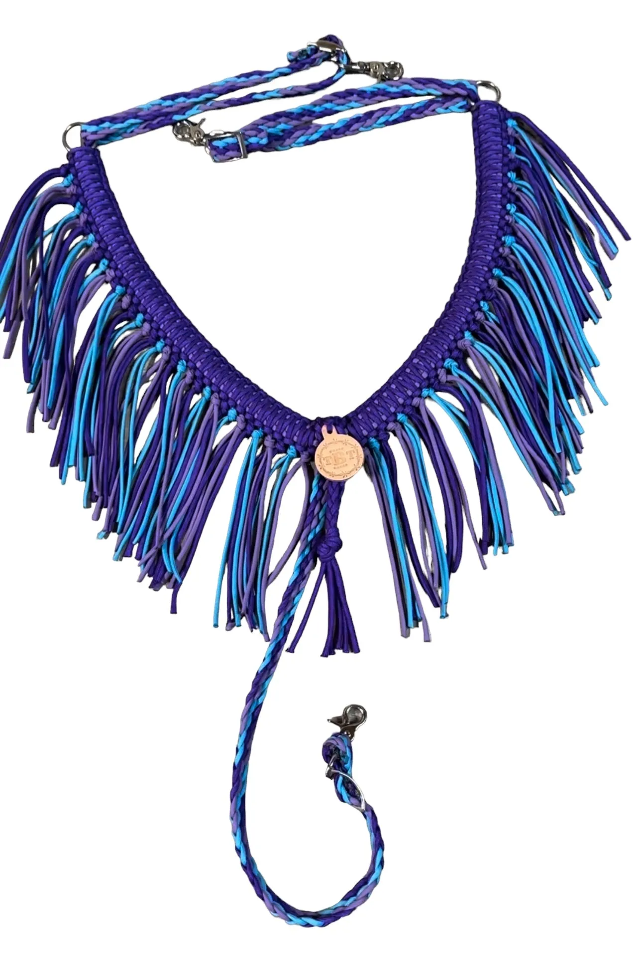 fringe breast collar purple and turquoise