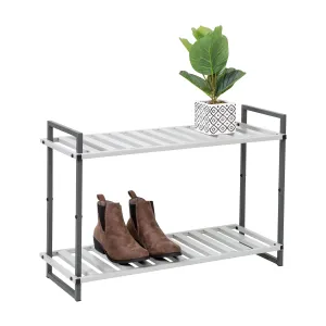 Gray 2-Tier Metal Shoe Rack