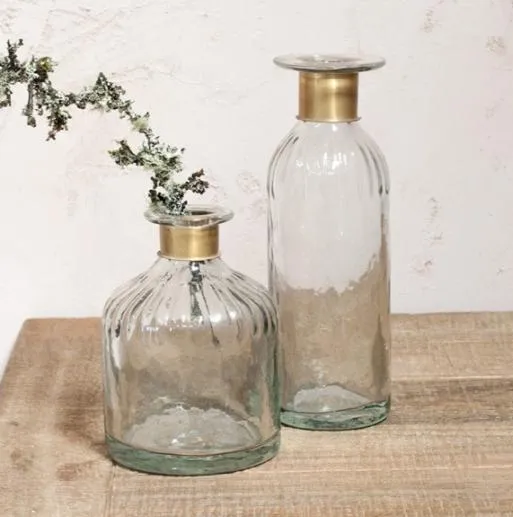 Hammered Glass Bottles with Brass Ring