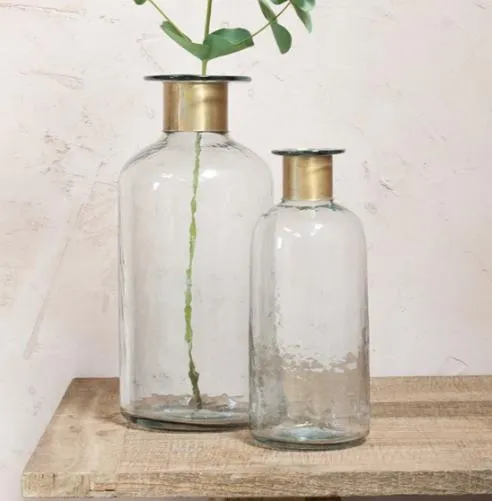 Hammered Glass Bottles with Brass Ring