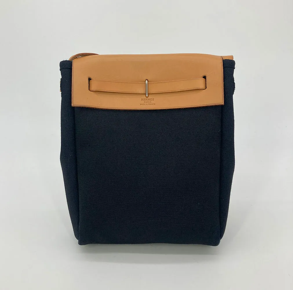 Hermes Herbag Tpm Mini Black and Beige Sangles Canvas