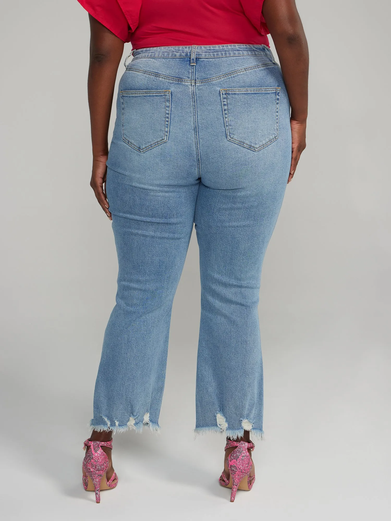 High Rise Destructed Flare Jeans - Short Inseam