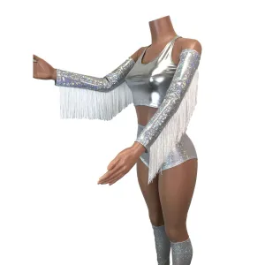 Holographic Fringe Silver Shattered Glass Arm Sleeves