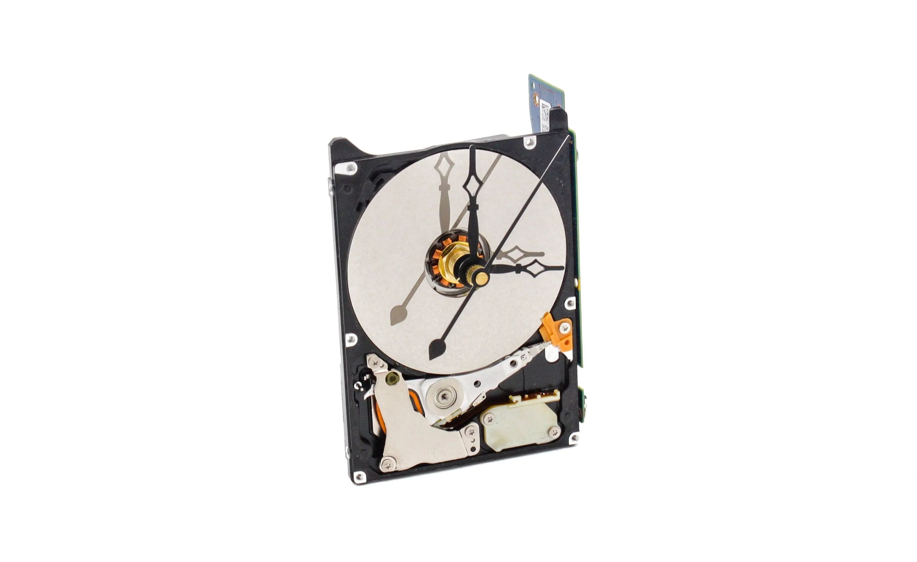 Mini-Me Upcycled Black & Silver Hard Drive Clock and Circuit Board stand - Modern Desk Clock - Gift for geeks - gift for IT