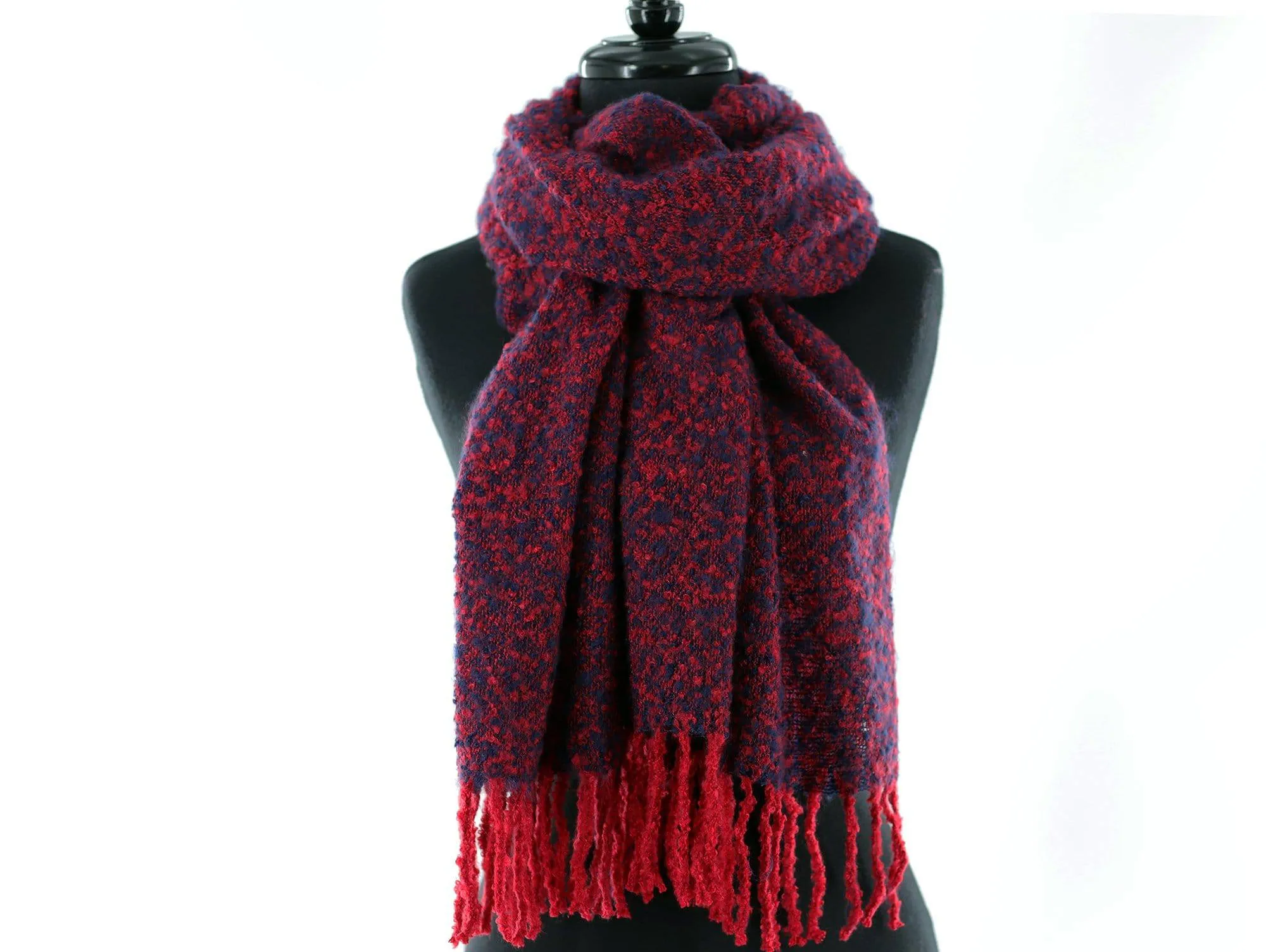 Muffler Scarf Plush with Fringe - Blue/Red