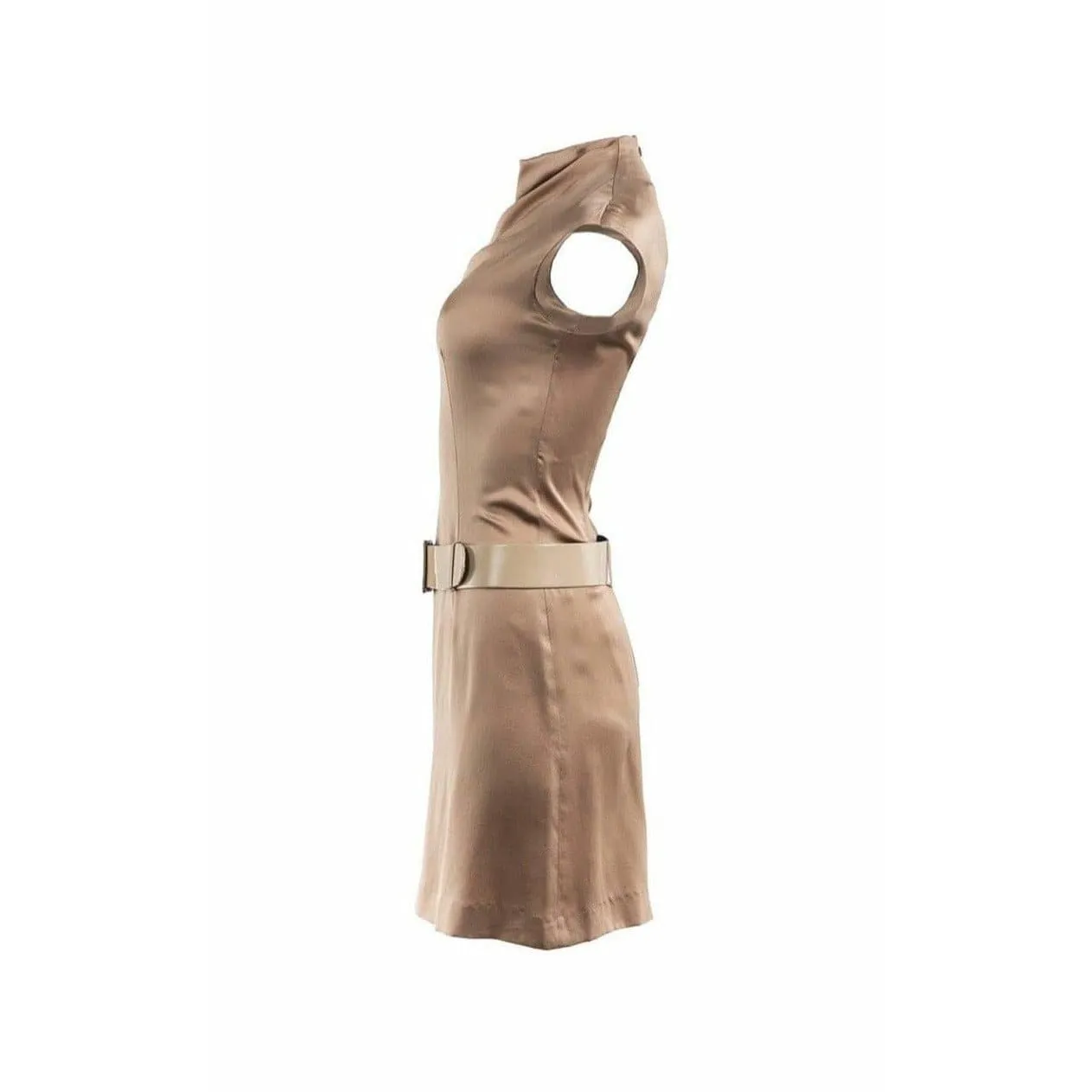 Paco Rabanne Silk Mock Neck Belted Mini Dress