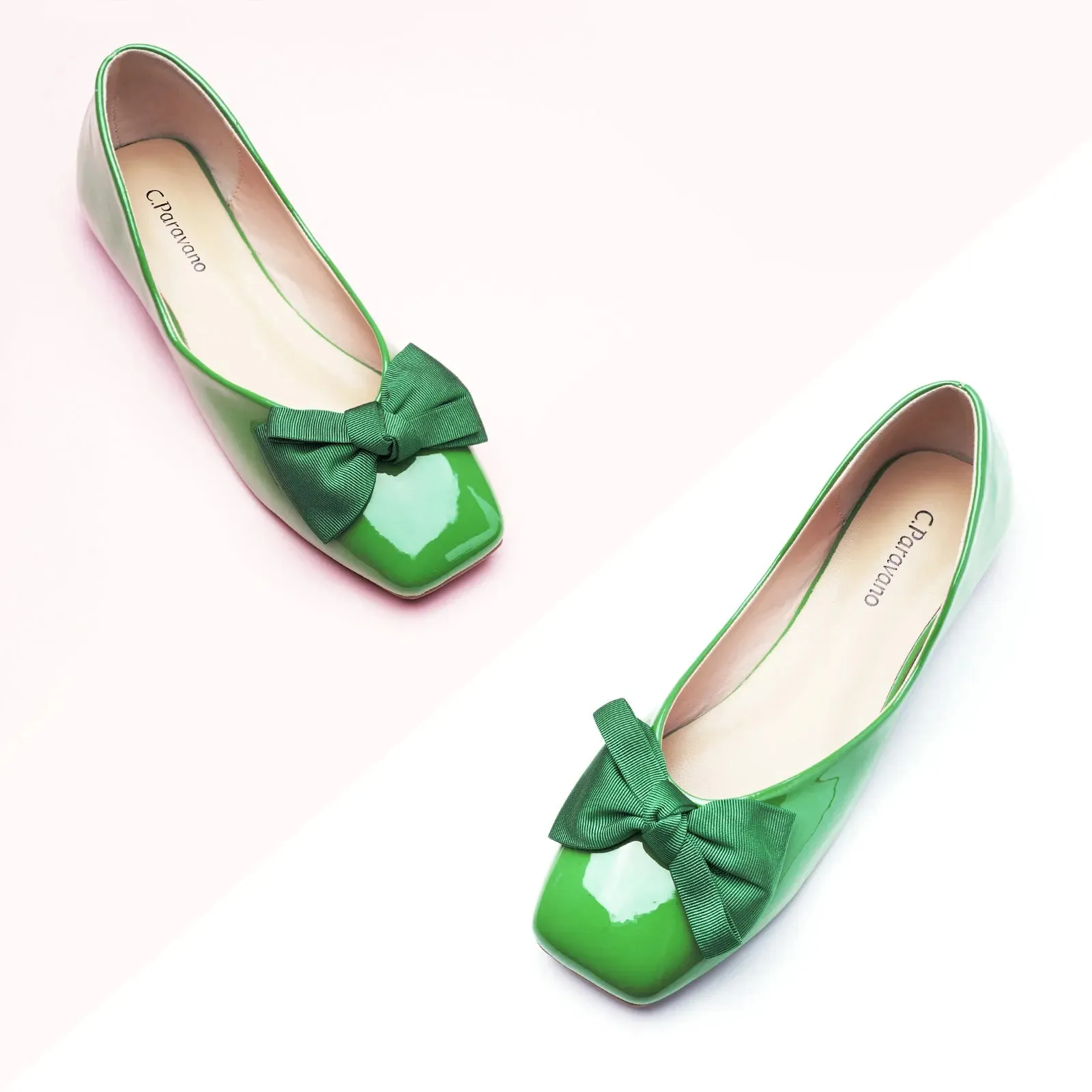 Patent Bow Ballerina Flats (Eva) Green