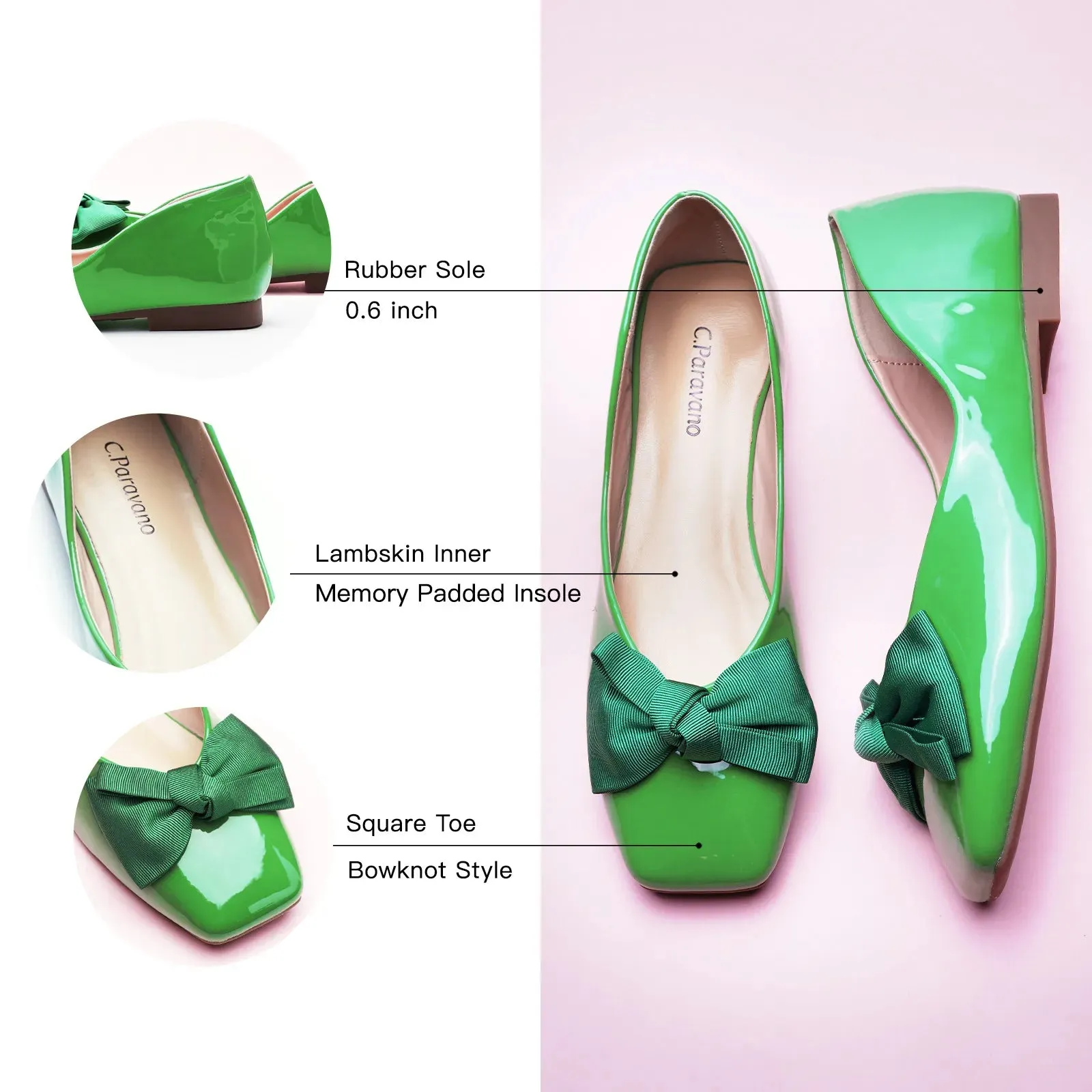 Patent Bow Ballerina Flats (Eva) Green