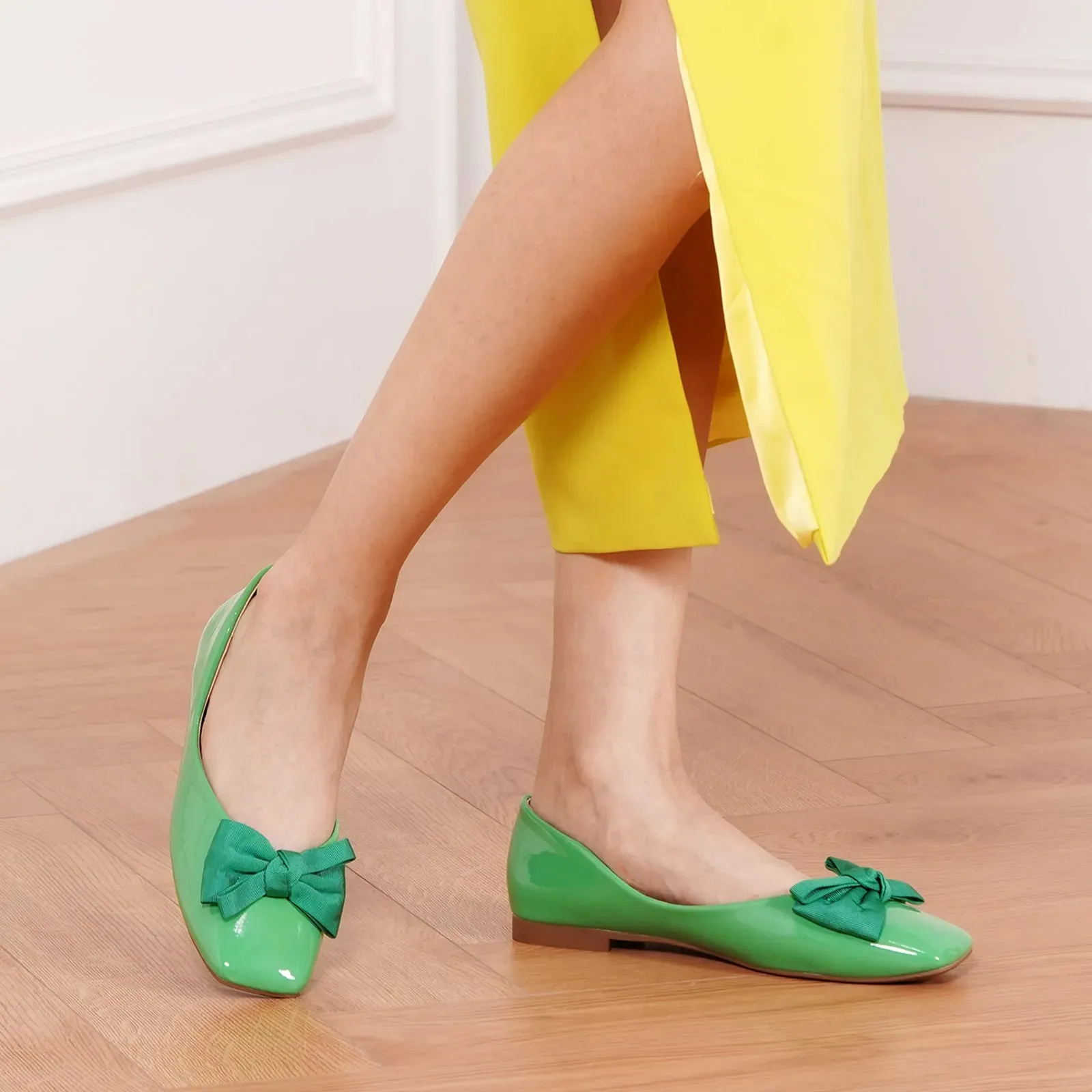 Patent Bow Ballerina Flats (Eva) Green