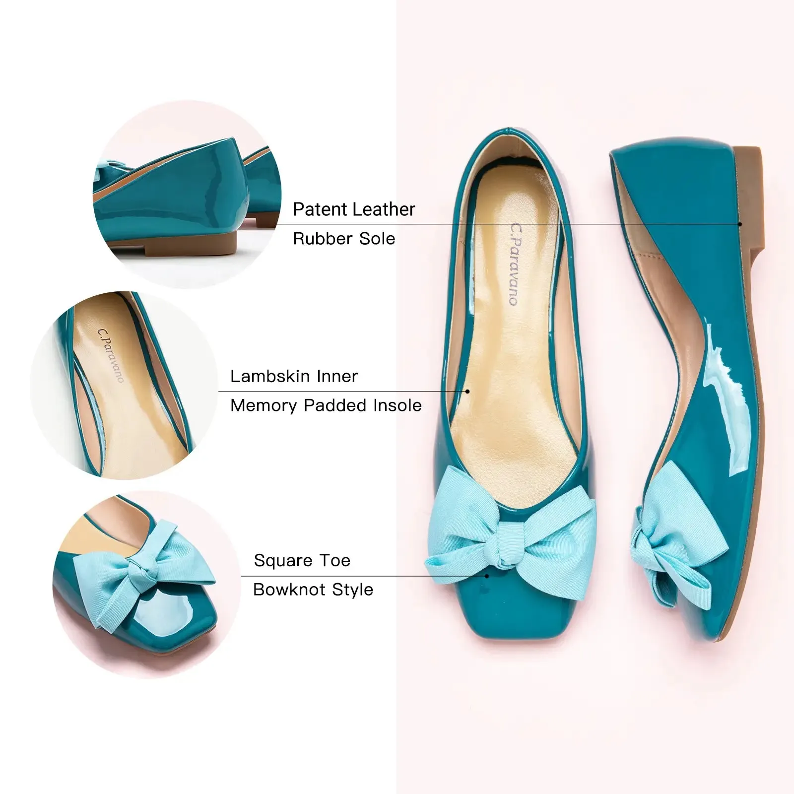 Patent Bow Ballerina Flats (Eva) Peacock Blue