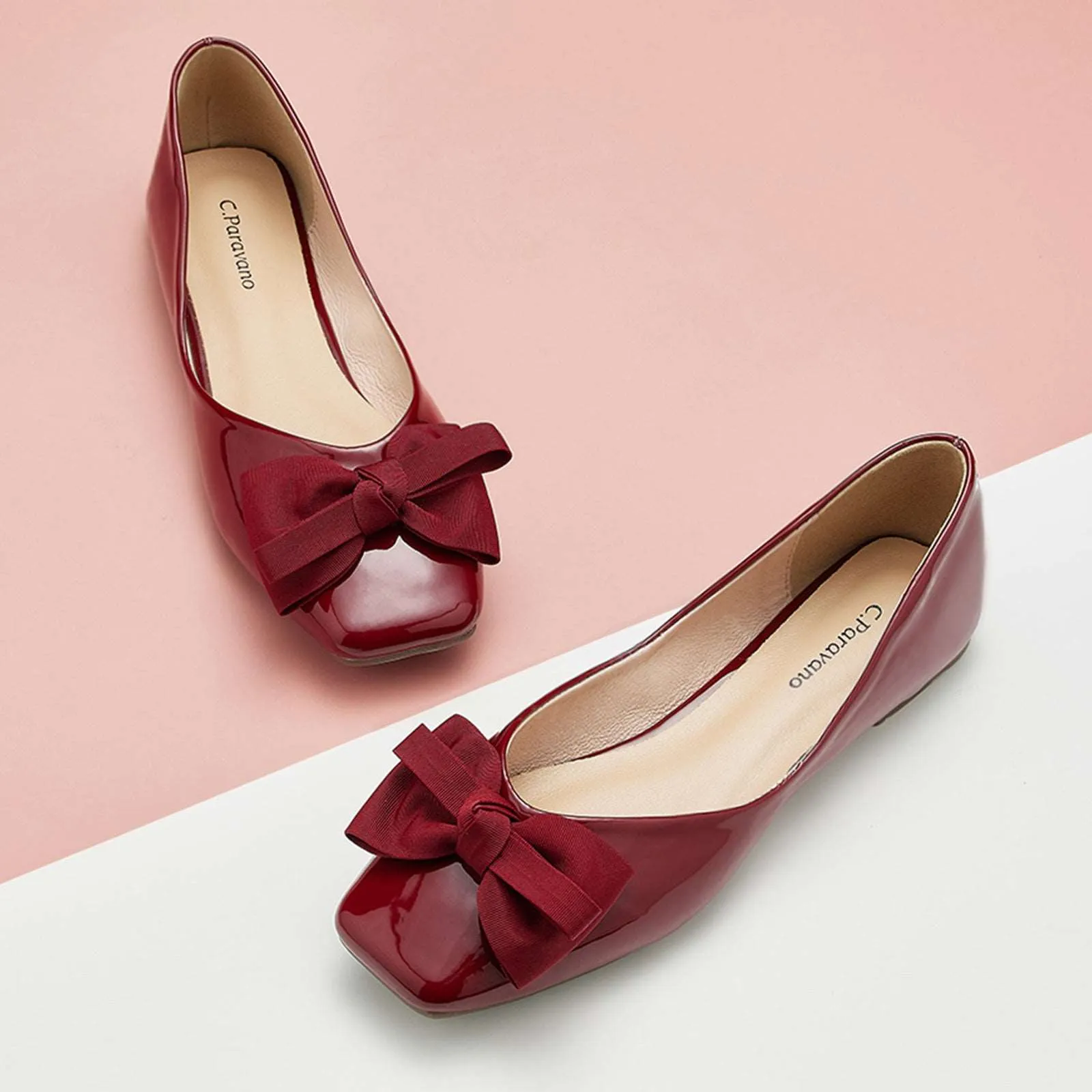 Patent Bow Ballerina Flats (Eva) Red