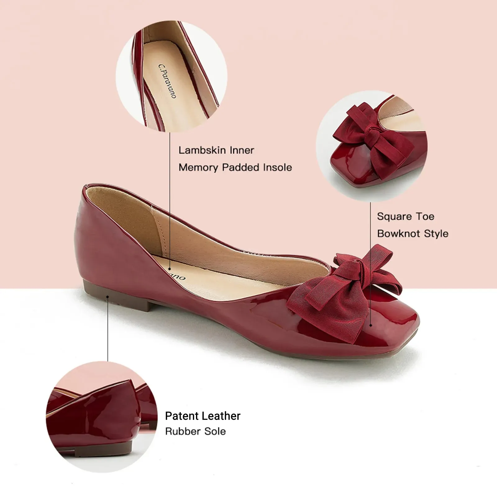 Patent Bow Ballerina Flats (Eva) Red