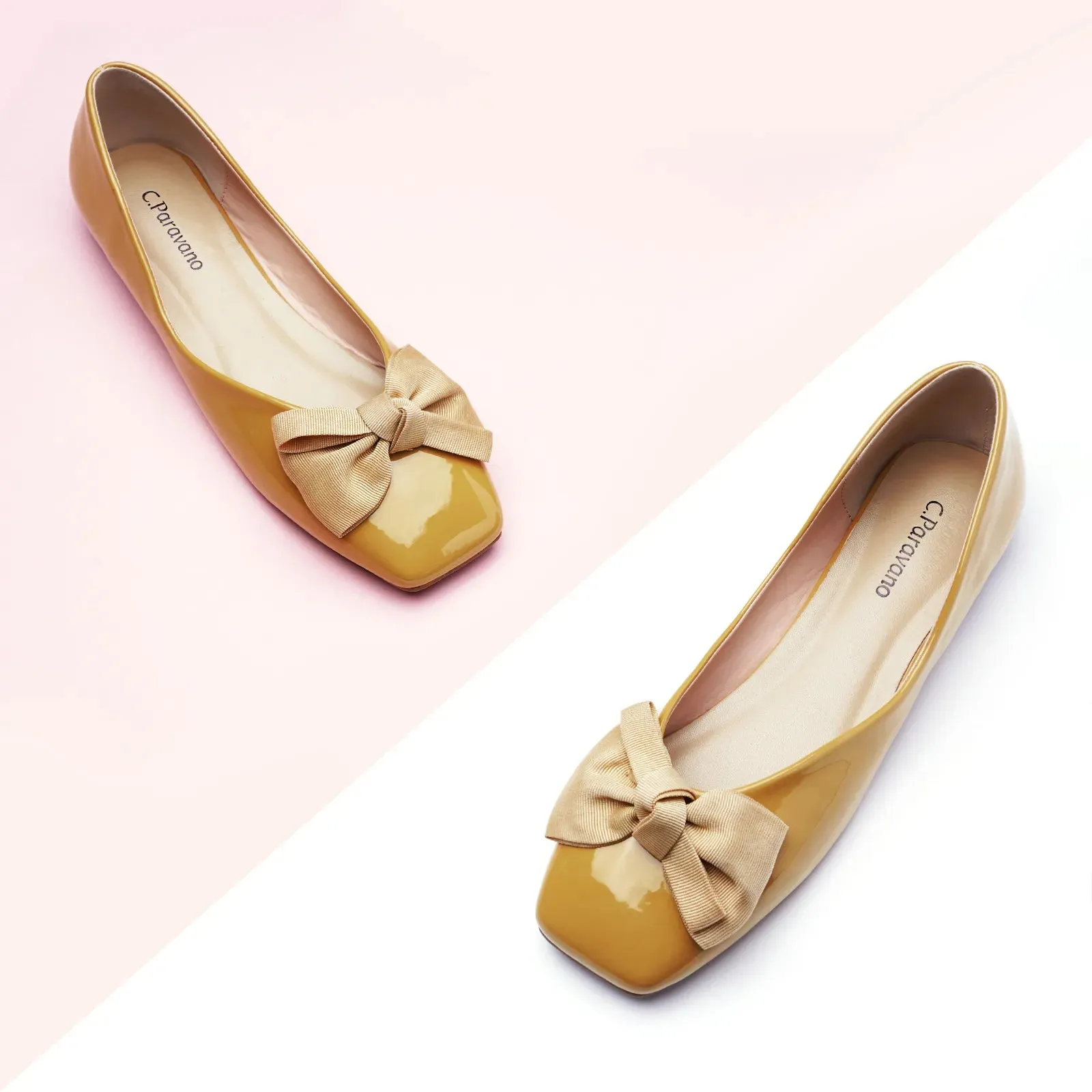 Patent Bow Ballerina Flats (Eva) Yellow