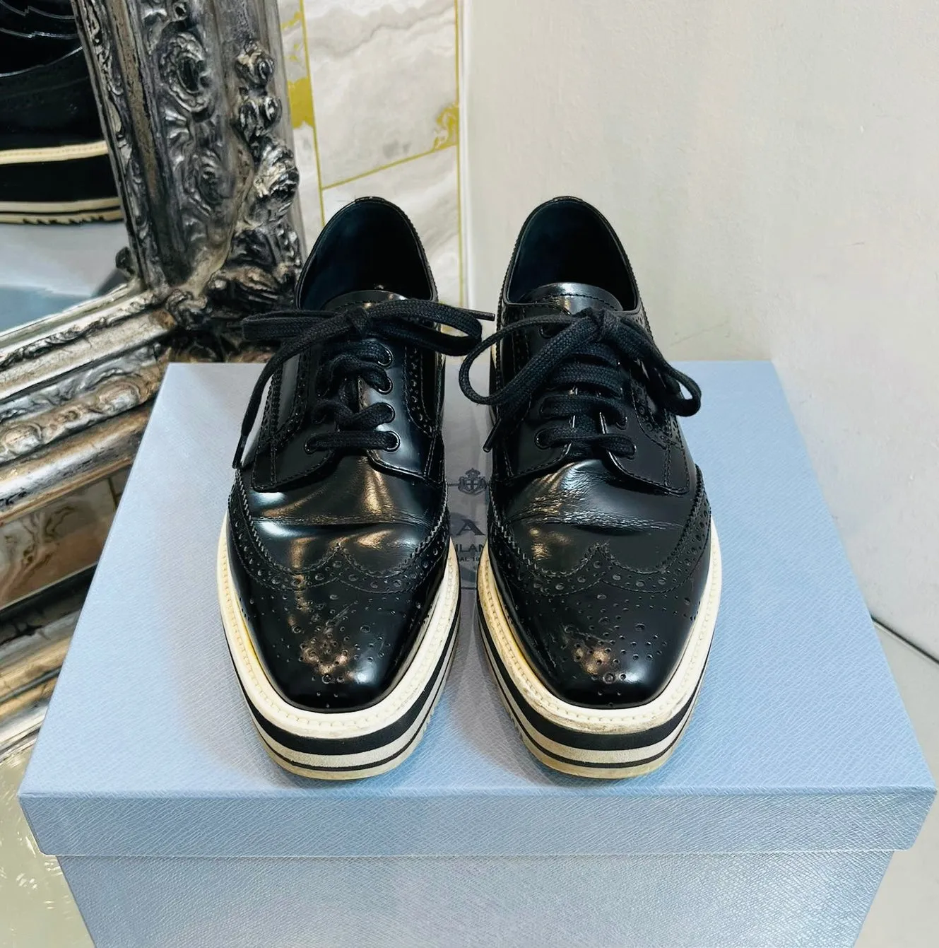 Prada Leather Platform Brogues. Size 35