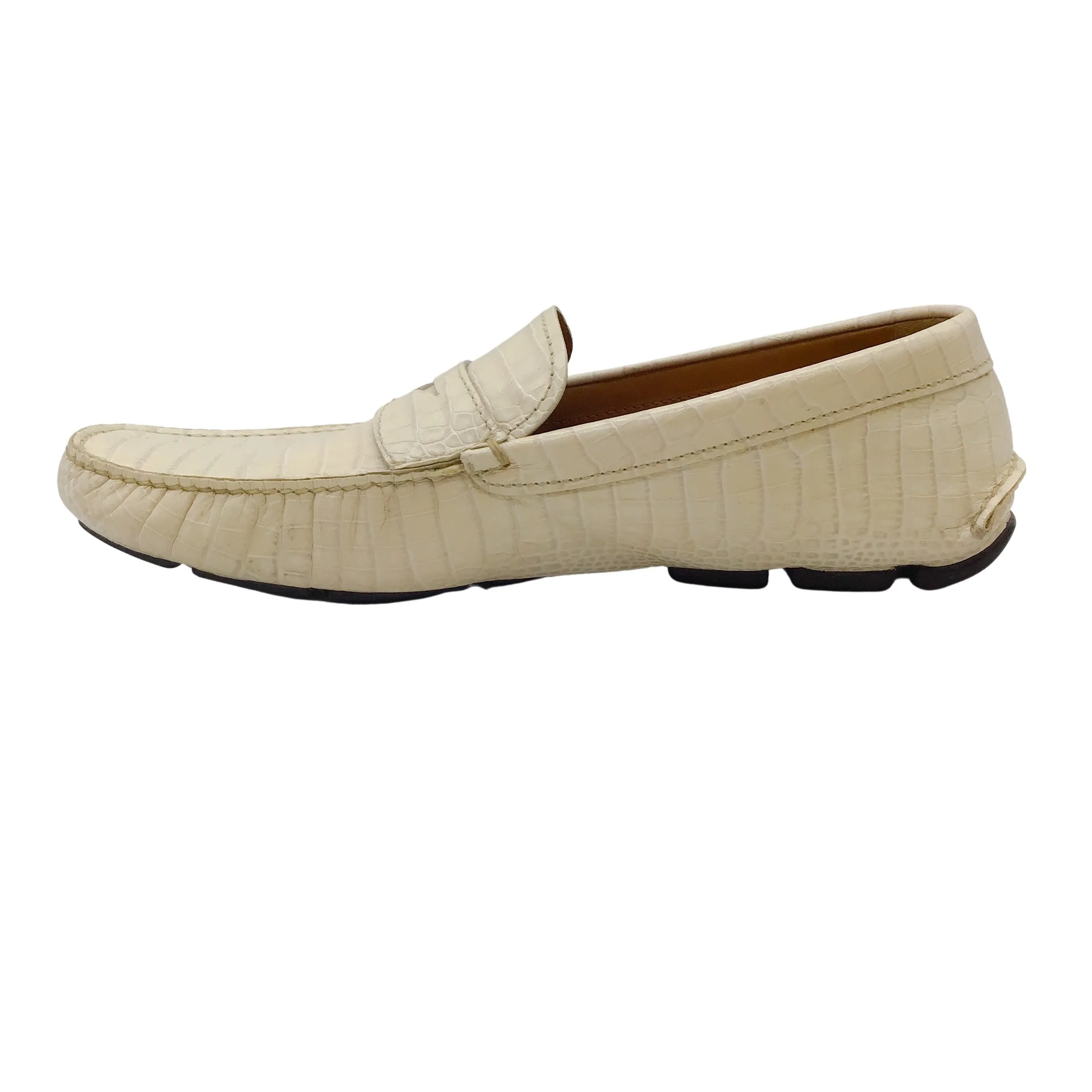 Prada Men's Ivory Crocodile Leather Driving Loafers