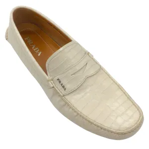 Prada Men's Ivory Crocodile Leather Driving Loafers