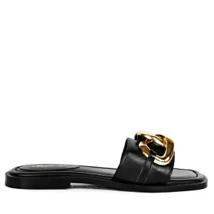 Saint Alexa Black Leather Flat Slip On