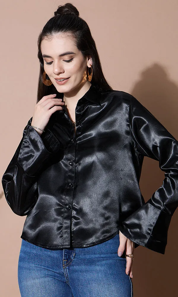 SLEEK MIDNIGHT SATIN SHIRT