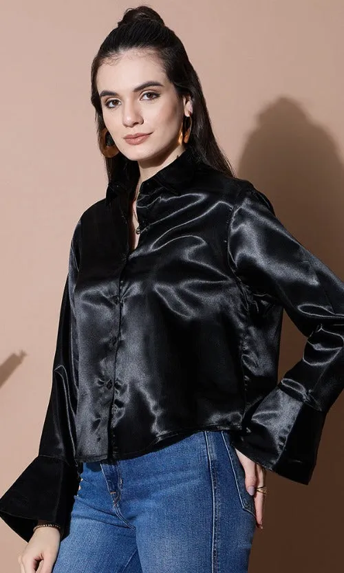 SLEEK MIDNIGHT SATIN SHIRT