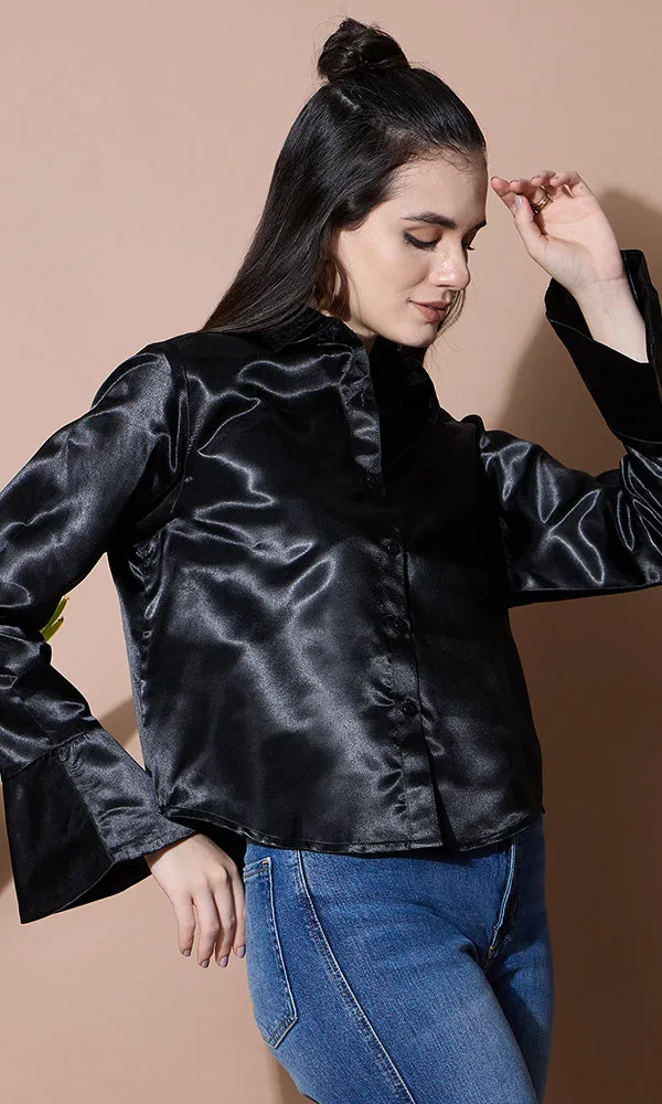 SLEEK MIDNIGHT SATIN SHIRT