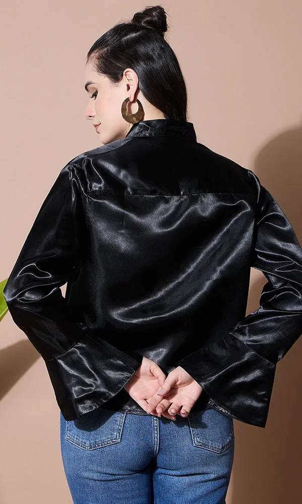 SLEEK MIDNIGHT SATIN SHIRT