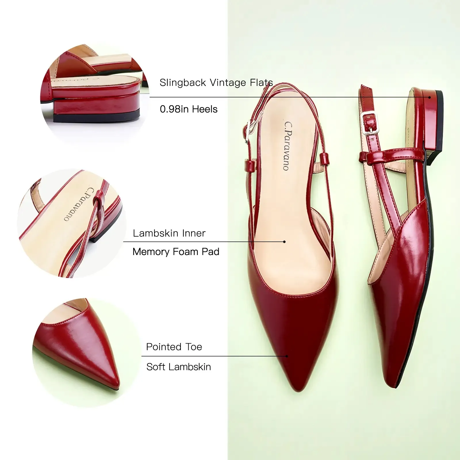 Sleek Slingback Flats (Freya) Red