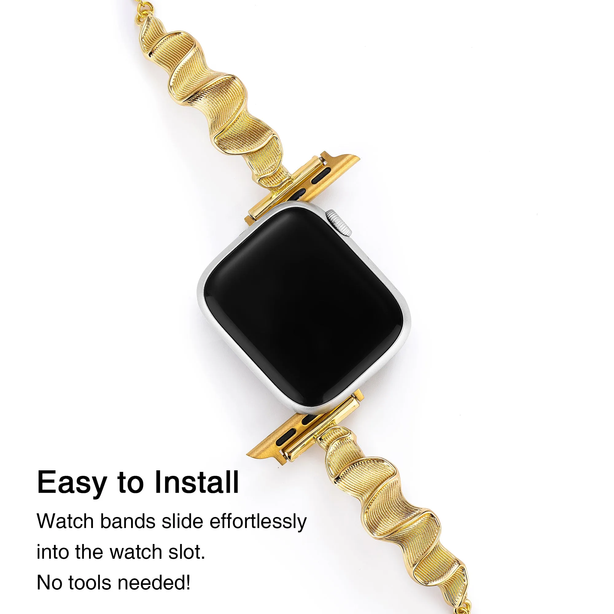 Sleek Wavy Metal Watch Band