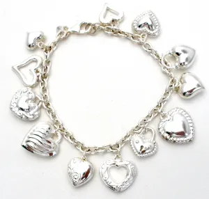 Sterling Silver Charm Bracelet with Hearts JCM