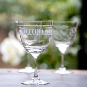 Vintage Style Long Stem Wine Glass - Ovals - Set of Six